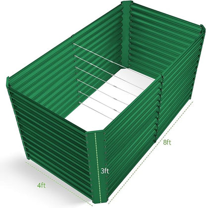 Land Guard 8x4x3ft Rectangular Galvanized Raised Garden Beds, Large-Capacity Metal Planter Box Outdoor, Durable Deep Raised Garden Bed 3ft Tall, Raised Beds for Gardening Vegetables, Forest Green