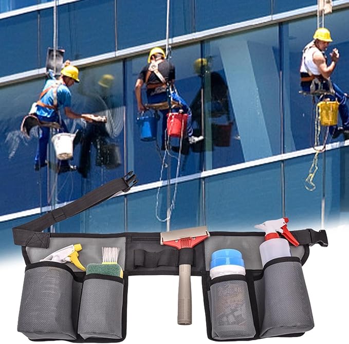 Cleaning Tool Belt, Adjustable Cleaning Bottle Holster Belt, Window Cleaning Belt, Tool Storage Belt With 4 Pockets for Housekeeping Cleaning Caddy, Waist Tools Bag Belt House Cleaning Supplies