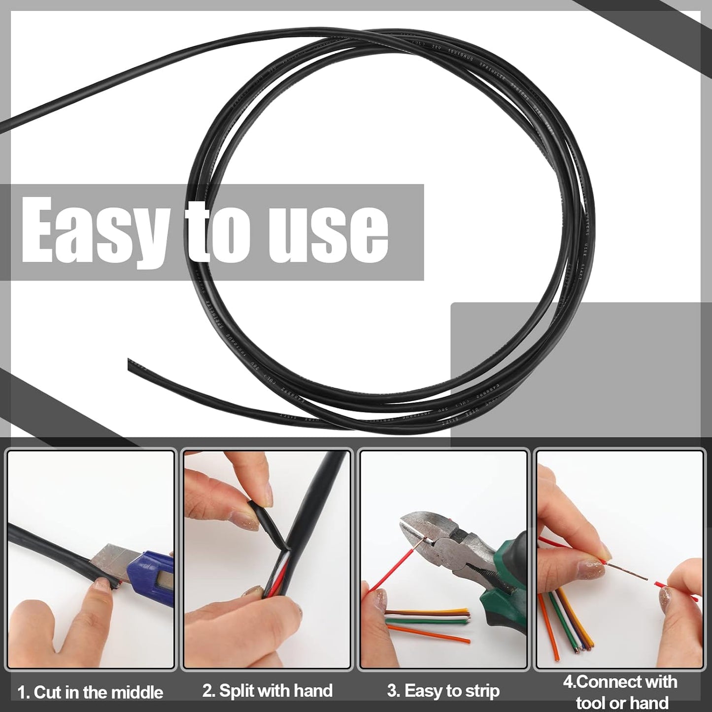 Hoolerry Solid Sprinkler System Wire 18 Gauge Irrigation Wire with UV Resistant PVC Jacket Sprinkler Cable for Underground Irrigation Field Central Control System 30v Ul Listed(18/8, 100 Ft)