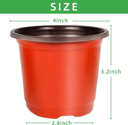 TDHDIKE 4" Small Plastic Plant Pots with 200 Red Seed Starting Pots for Indoor and Outdoor Planting