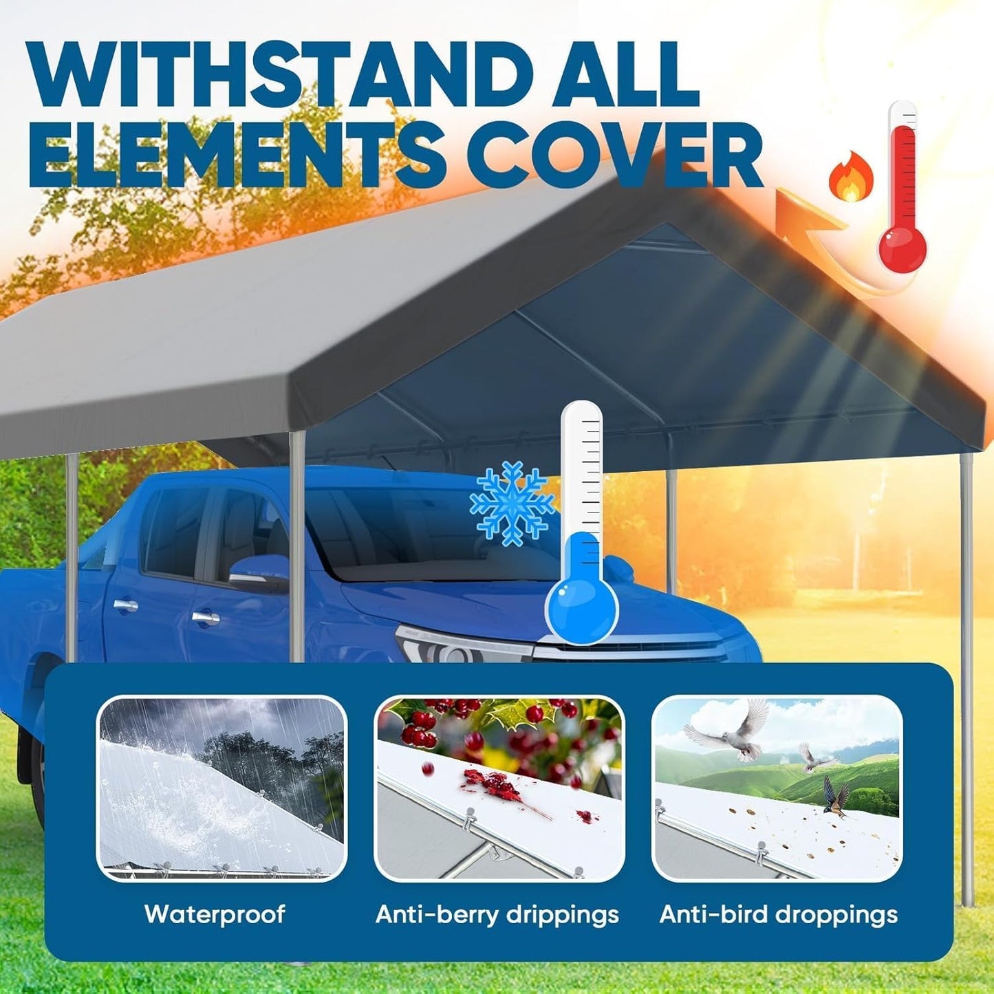 Quictent 10x20 ft Heavy Duty Carport Canopy Galvanized Car Tent Outdoor Garage Boat Shelter with Reinforced Structure, with Hanging Edge - Gray