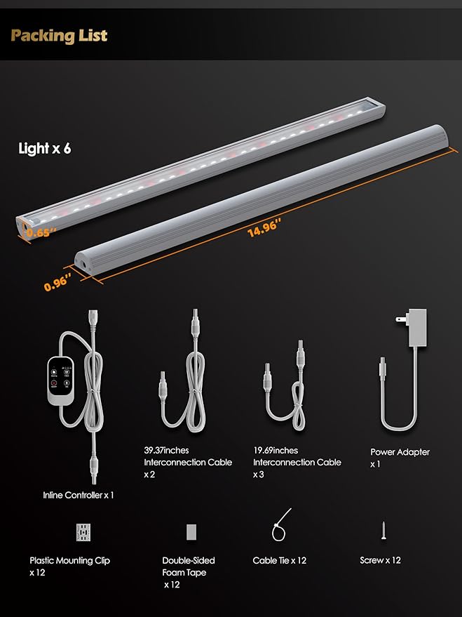 Smart Grow Light for Indoor Plants,3500K Full Spectrum LED Plant Light Strips with 3/9/12H Auto Timer,Stepless Dimming,Modular Design，Plug and Play (White, 6 Pack 48W)