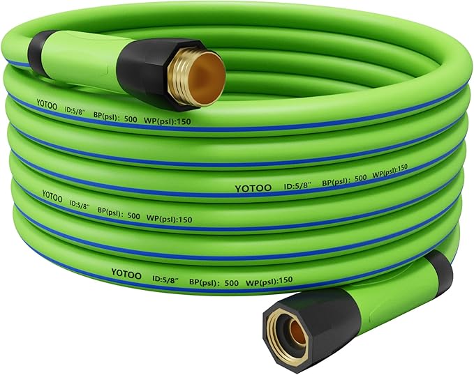 YOTOO Heavy Duty Hybrid Garden Water Hose 5/8-Inch by 25-Feet 150 PSI Kink Resistant, Flexible with Swivel Grip Handle and 3/4" GHT Solid Brass Fittings, Green+Blue