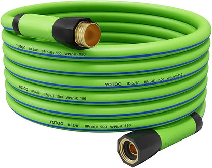 YOTOO Heavy Duty Hybrid Garden Water Hose 5/8-Inch by 25-Feet 150 PSI Kink Resistant, Flexible with Swivel Grip Handle and 3/4" GHT Solid Brass Fittings, Green+Blue