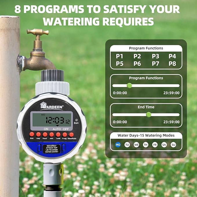 Electronic Water Timer Garden Irrigation Controller Digital Intelligence Watering System LCD Waterproof, No Water Pressure Required