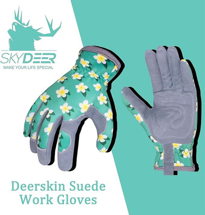 SKYDEER Premium Genuine Deerskin Suede Women's Gardening Gloves, Ultra-Soft Padded, Comfort Fit for Work (SD6611/M)