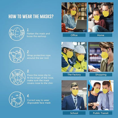 WWDOLL KN95 Face Mask 50 Pack, 5-Layers Breathable KN95 Masks, Yellow