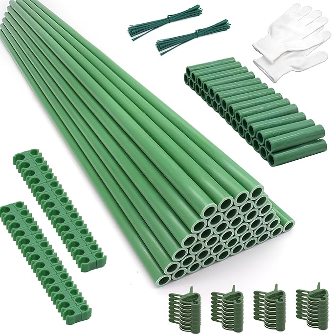 Garden Stakes 17Inch 40Pack, DIY Tall Plant Support Stakes of 4Ft,5Ft,6Ft,7Ft, HAINANSTRY Fiberglass Plant Stake for Indoor & Outdoor Plants, Tomato Vegetable Stakes for Garden