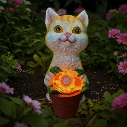 YODY Solar Garden Statues Outdoor Decor- Yard Decorations for Patio, Balcony, Backyard, Lawn Ornaments - Cat Statue with Flower Pot- Unique Cat Lover Gifts for Mom, Grandma, Women
