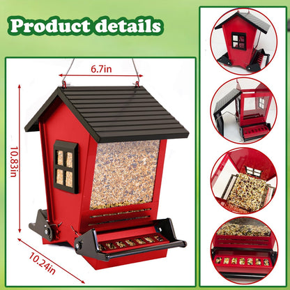 LSCQYYCC-Bird Feeder Squirrel Proof Metal Hanging for Outdoor Wild Bird Seed, with Bilateral Weight-Activated Perches, Large Feeder That Attracts Cardinals, Chickadees, and More Birds-One in red