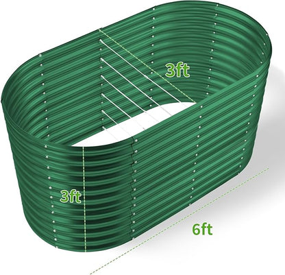Land Guard 6x3x3ft Oval Galvanized Raised Garden Beds, Large-Capacity Metal Planter Box Outdoor, Durable Deep Raised Garden Bed 3ft Tall, Raised Beds for Gardening Vegetables, Forest Green