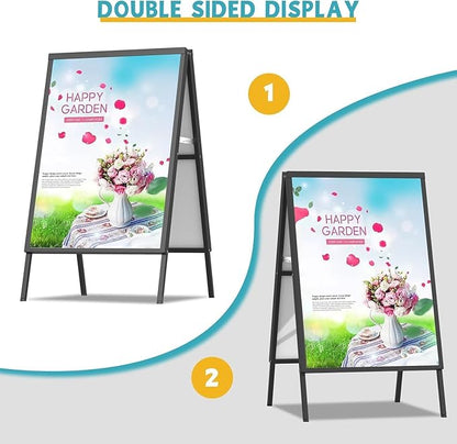 4 PCS A Frame Sign Holder-24x36 Inch, Heavy-Duty Double-Sided Sandwich Board Holder, Foldable Business & Store Sign Holders with Metal Flap to Protect Against Raindrops, for Pavement Outdoor, Frame Only