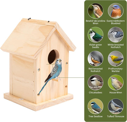 HPC Decor 2 Pack Bird Houses for Outside w/Chain,Natural Wooden Birdhouses Kit for Outdoors w/Predator Guard,Hanging DIY Bird House Kit & Woodworking Adult Crafts,Hummingbird,Birdhouse Kits for Kids