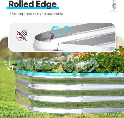 Quictent Galvanized Raised Garden Bed Kit, 6x3x1ft Oval Large Metal Outdoor Planting Box, Ground Planter Strengthened by Crossbar, Silver