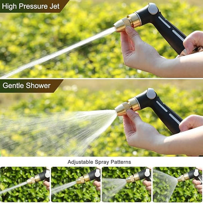 FANHAO Garden Hose Nozzle with High Pressure Jet, 100% Heavy Duty Metal Water Hose Sprayer, Thumb Flow Control, On Off Valve, Adjustable Spray Patterns for Garden Watering, Car and Pet Washing
