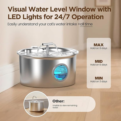 Cat Water Fountain Stainless Steel: Water Dispenser for Cats Indoor - Pet Dispenser Supplies Accessories - 16 Pack Cat Water Fountain Replacement Filters - 8 Multi-Functional Filters and 8 Sponges