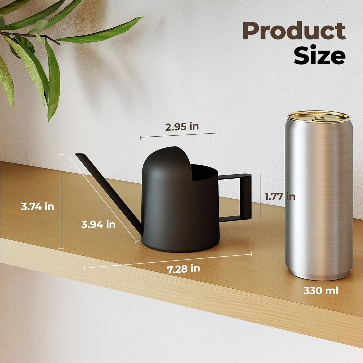 Bamworld Small Watering Can Indoor Outdoor Plant Black Metal Stainless Steel Long Spoutt Flowers Watering Cans for House Garden Plants 10OZ Watering Bottle Cute Decorative for Bonsai