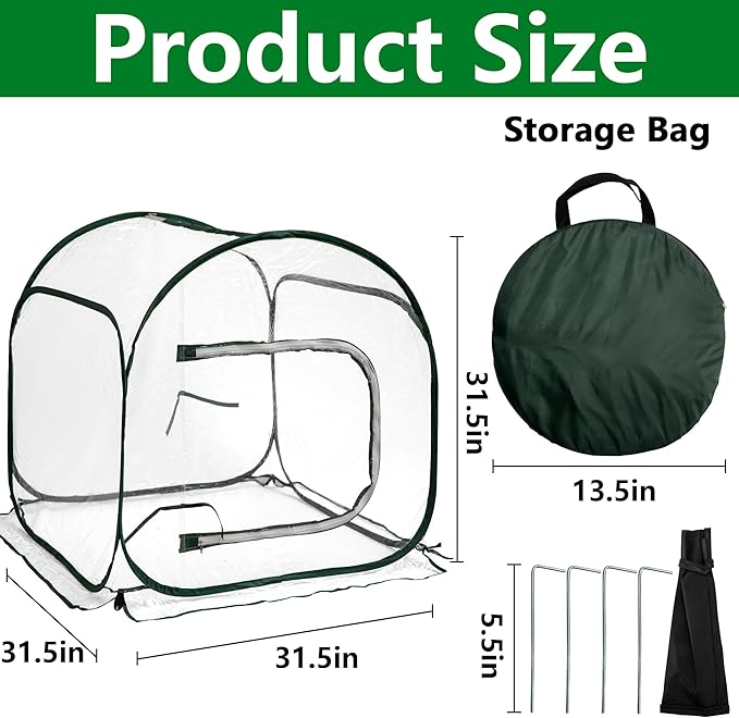 DECOHS 31.5" x 31.5" x 31.5" Mini PVC Pop Up Greenhouse, Transparent Pop Up Grow Greenhouse Plant Cover, Small Gardening Plant Flower Warm House for Cold Frost Protection Indoor & Outdoor