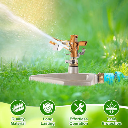 3 Sets Sprinklers for Yard Pulsating Impact Sprinkler with Metal Base Heavy Duty Adjustable Hose for Lawn Large Area Garden (Silver)