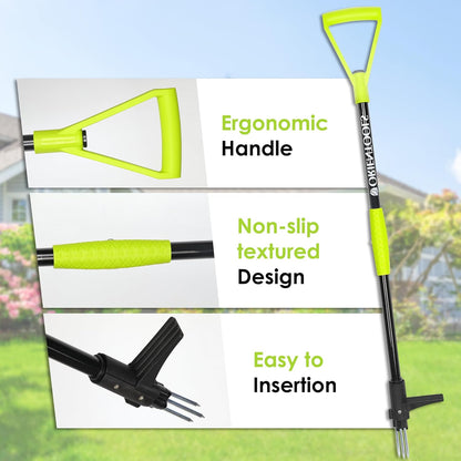 ORIENTOOLS Weed Puller Stand Up Weeder Hand Tool with 3 Claws for Dandelion, Steel Twist Hand Weed Root Pulling Tool Grabber and Picker, 38" Long Handle Lawn Easy Root Remover Garden Tool with D-Grip