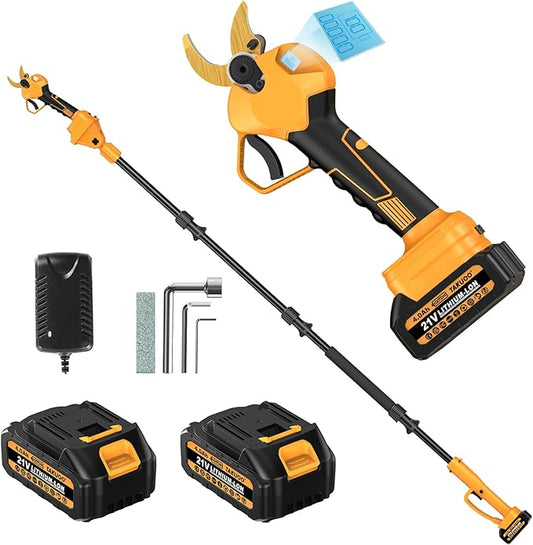 2-in-1 Pole Pruning Shears Cordless, 1.6" Cutting Diameter Electric Pruning Shears with Extension Pole, 21V 2×4.0Ah Battery Powered Pruner, 13.7FT Reach Power Pole Pruner for Tree Trimming