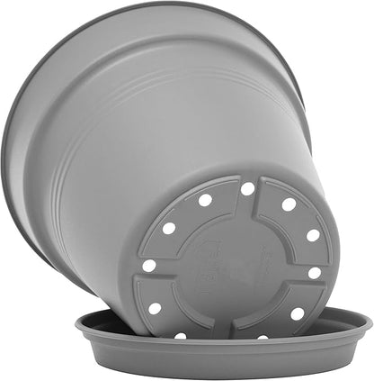 Mintra Home Garden Pots 4pk - Flowers, Herbs, Plants, Indoor, Outdoor, Colorful, Wholesale, Bulk (Grey, 15cm Diameter (5.9in))