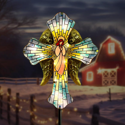 Solar Cross Garden Stake Lights for Outdoor Garden,Cemetery,and Yard Decor,Angel Wings Cross Solar Christmas Lights Outdoor,Memorial Gifts Angel