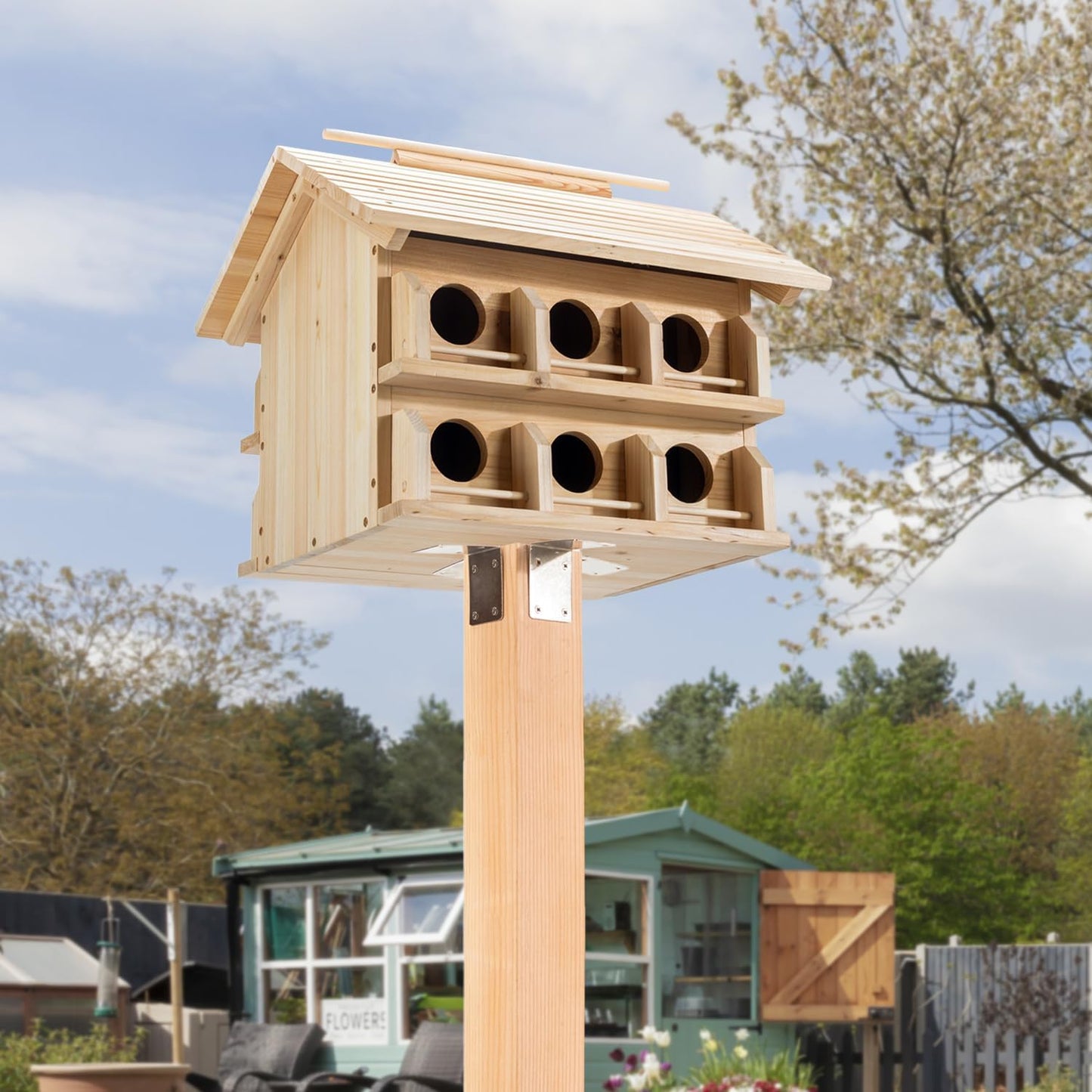 Martin Birdhouse for Outside with 12 Rooms for Outside,Solid Cedar Wood Bird House for Garden, Pole Mountable Birdhouse, Metal Braket Included, Assembling Needed