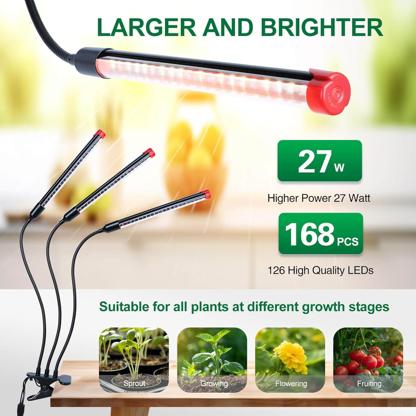 2Pack Clip Grow Lights for Seed Starting with Timer, Full Spectrum Brightest Plant Growing Lamps for Indoor Plants, Bonsai, Seedlings, 27 Watt Home Plug But Not 10W Adapter