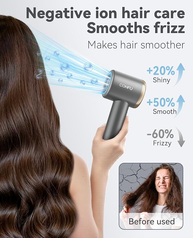 Hair Dryer, CONFU Ion Hair Dryer with Diffuser for Curly Hair, 110000 RPM Professional High Speed Blow Dryer, 1400W Diffuser Hairdryers Fast Drying for Women Men