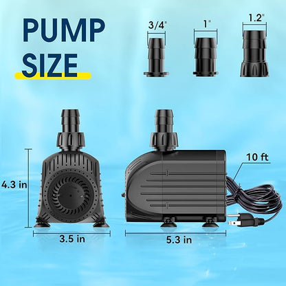 NFESOLAR 880GPH Submersible Pump, 60W Ultra Quiet Submersible Water Pump with Dry Burning Protection 9ft High Lift for Fish Pond, Fountains, Waterfall, Hydroponics, Aquariums KF206