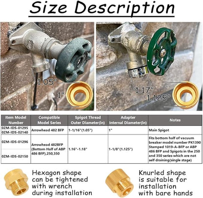 Garden Hose Bib Adapter, 1" Measure Inside Diameter, 1-1/16" Fine Thread Female to Standard 3/4" GHT Male Thread, Compatible with Outdoor Faucet to Garden Hose