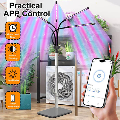 Grow Light for Indoor Plants 12-65 Inches Height Adjustable Plant Growing Lamps 5 Heads Red Blue Full Spectrum LED Auto On/Off Timer (Full Spectrum, Five Heads)