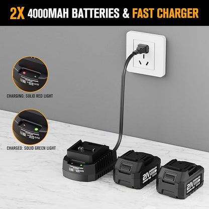 Leaf Blower Cordless 21V 500CFM Powerful Electric Leaf Blower with (2) 4.0Ah Batteries and Charger, Variable-Speed, Handheld Rechargeable Battery Powered Blowers for Lawn Care, Yard Clearance, Leaves