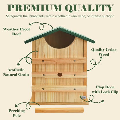 Prolee Owl House 14 x 10 Inch with Bird Stand Design, Owl Box 100% Cedar Wood with Mounting Screws and A Bag of Wood Shavings, Owl Houses for Outdoors Easy Assembly Required