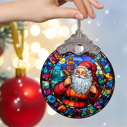 Retro Style Funny Santa Claus Hanging Decors, Santa Claus Colorful Christmas Ornament, Santa Stained Glass Ornament for Xmas, Santa Claus Ornament for Xmas, Santa Ornaments Gift Xmas