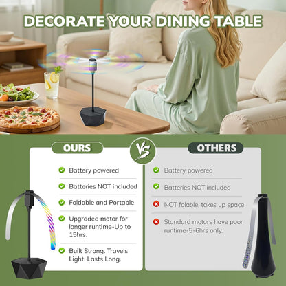 Grete Gotye 4-PC Table Food Fans, Flexible Goose-Neck Blades, Portable Battery Powered Fan for Home, Restaurant, Party, Picnic (Jet Black)