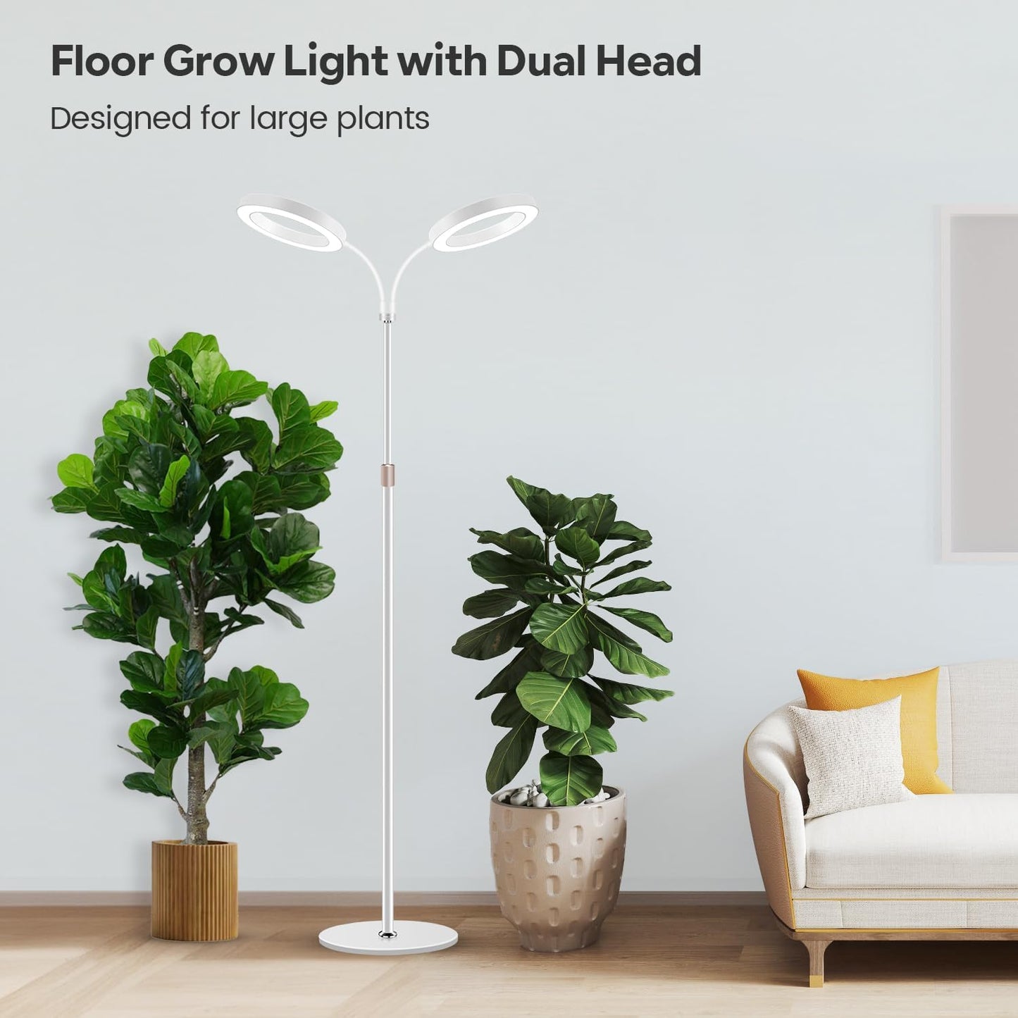 Garpsen Grow Lights for Indoor Plants, Dual-Head Full Spectrum LED Plant Light with Stand, 3 Color Modes Grow Lamp with Timer 6/12/16H, 5 Dimmable Levels, 168 LEDs and 67''Height Adjustable(White)