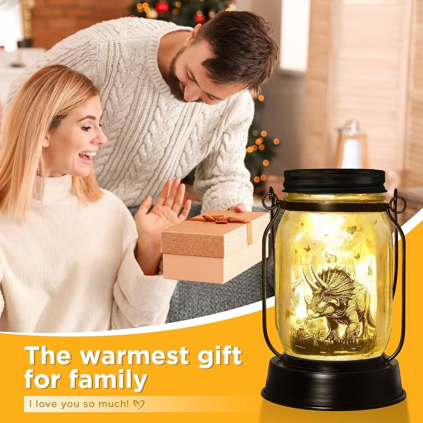 Dinosaur Gifts for Kids,Adults Triceratops Lovers Solar Lantern Night Light for Kids Gifts Christmas, Solar Triceratops Garden Decoration Outside for Yard, Patio,Backyard,Porch, Torches, Room Decor