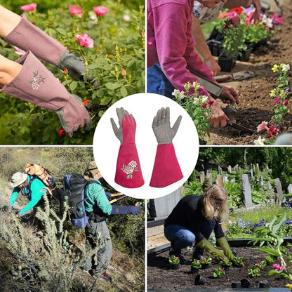 Rose Pruning Gloves Thorn Resistant, Embroidery Gardening Gloves with Extra Long Forearm Protection
