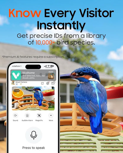 Camii Bird Feeder with Camera, Smart Birdfeeder with AI Identify Birds Species, 2K HD, Solar Powered, Night Vision, Real-Time Alert, IP66 Waterproof for Backyard Bird Watching Enthusiasts (Green)