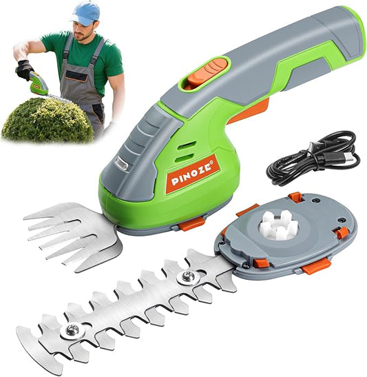 Cordless Grass Shear & Hedge Trimmer - 2 in 1 Handheld 7.2V Small Electric Bush Trimmer, 2.0Ah Rechargeable Battery Powered Shrub Trimmers Grass Cutter for Garden, Yard, Lawn Care - Grey/Green