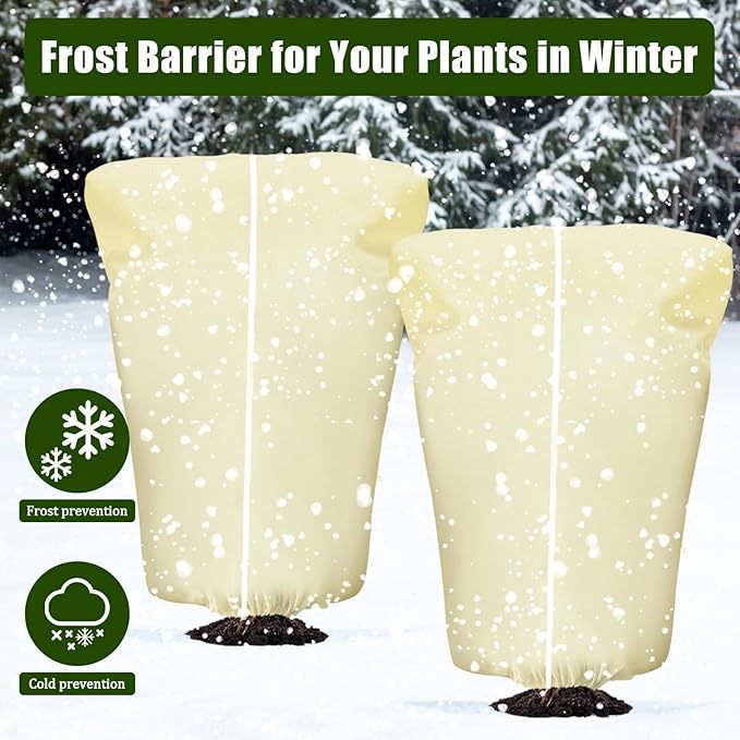 4 Pcs Plant Covers Frost Protection Bag 71" x 47" Winter Reusable Plants Jacket with Drawstring Shrub Protection Wraps Bags Frost Blanket for Winter Outdoor Garden Plants