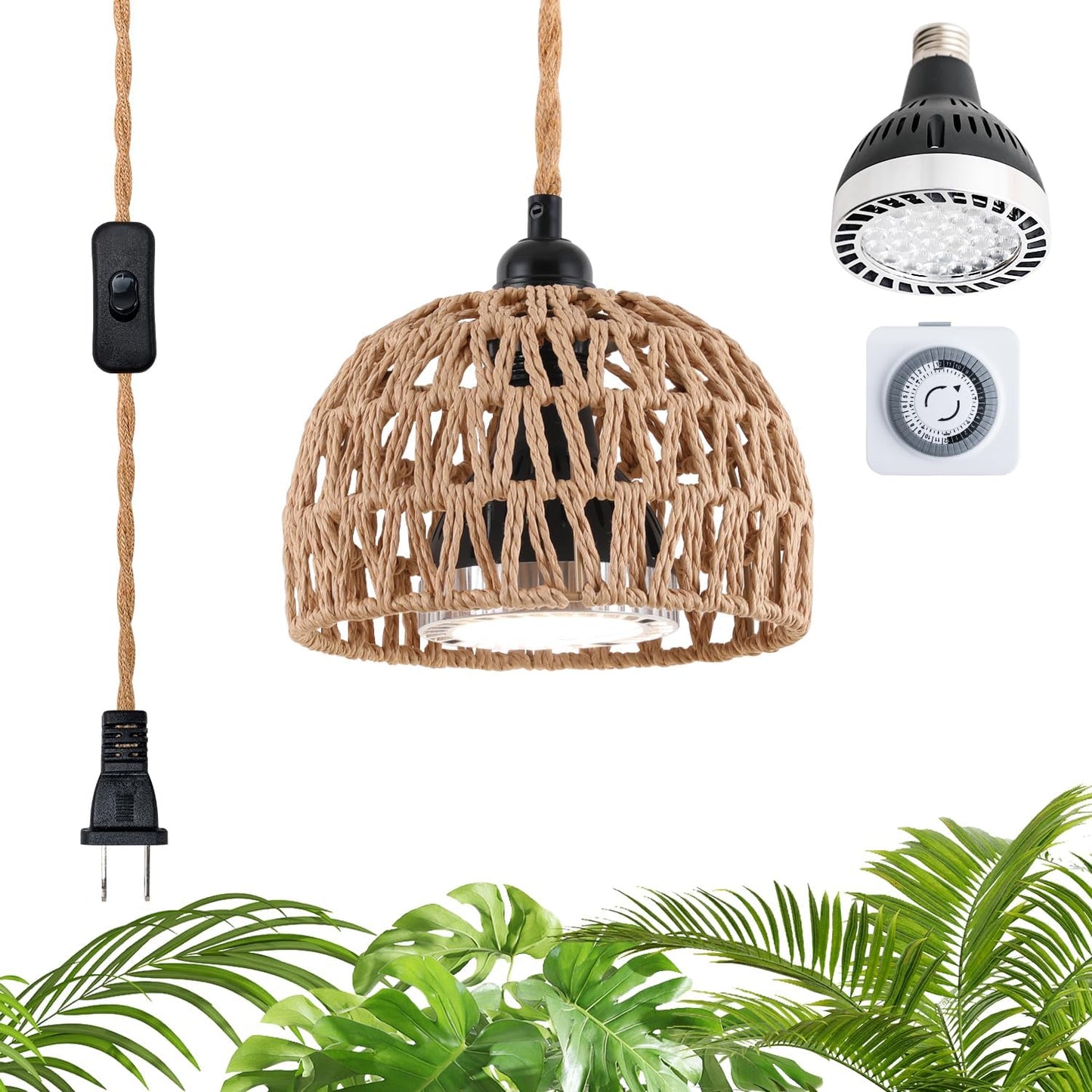 Hanging Grow Lights for Indoor Plants, Full Spectrum, with Timer and 15FT Power Cord, 30W Pendant Plant Lights for Indoor Growing, Garden, Flowers, Greenhouse (4000k, Weaving Style)