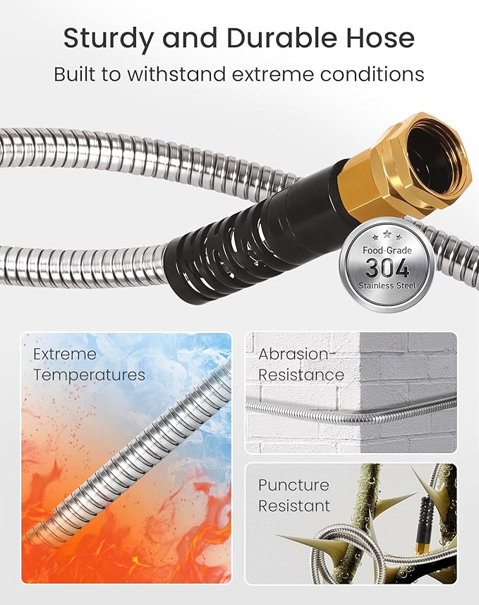 Cesun Short Garden Hose 5 ft, Small Metal Leader Hose, Drinking Water Hose, Flexible, Lightweight Stainless Steel Water Pipe for RV, Outdoor, Yard, 5ft x 5/8", Female to Female