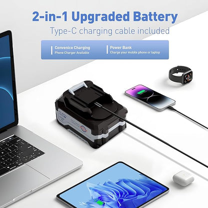 Leaf Blower, 20V Cordless Electric Blower, Leaf Vacuum and Mulcher, with 2 * 4.0Ah Batteries and 1 Fast Charger, Lightweight Leaf Blower for Patio Cleaning, Lawn Care, Blowing Fallen Leaves