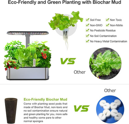 Hydroponics Growing Systems Kit,Smart Indoor Herbs Garden,BHTNYOO/12 Pods 5L Capacity Planting Pots with LED Growth Lights and Intelligent Water Pump,Timer