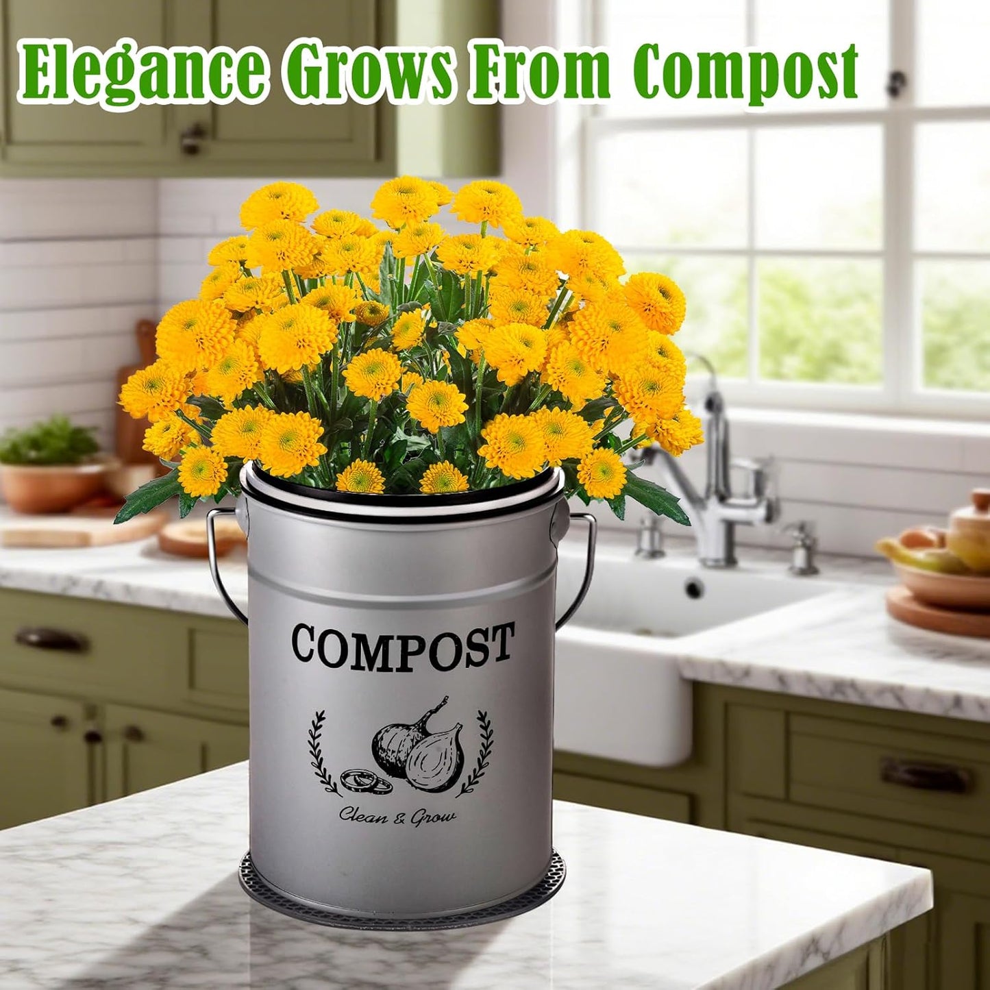 AOSION Countertop Compost Bin Kitchen,Odorless Indoor Compost Bin with Lid and Compost Bags,Compost Bucket Composter Container for Food Waste,Grey