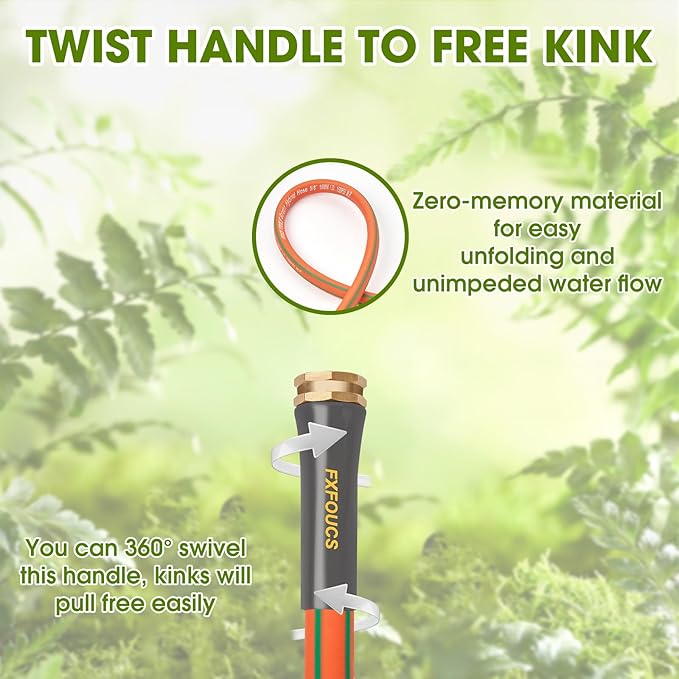 Heavy Duty Garden Hose – 5/8 Inch Flexible, Lightweight Hybrid Hose with 600 PSI Burst Pressure, Swivel Handle, and Durable Copper Male/Female Fittings (Orange, 100FT)