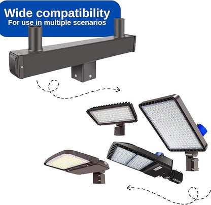 Double Bullhorn Mounting Bracket Tenon, with 2 Tenons 2-3/8" for 4in Square Pole Mounting Arm for Parking Lot Light Street Area Slip Fitter Lights Mount Low Profile Sturdy Heavy Duty